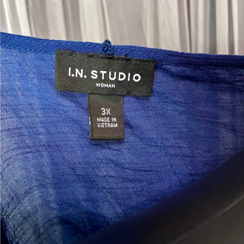 I.N. Studio Royal Blue Tie-Front Blouse - Picture 2 of 3
